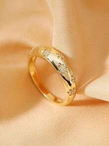 Women's Cubic Zirconia Geometric Stackable Ring For Party Wedding Daily Wear Fashion Jewelry With Gift Box Available 0FTI - Yellow Gold - View 4