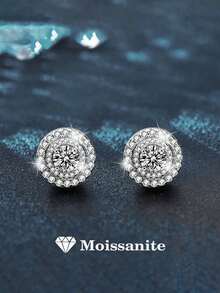 2pcs Elegant 925 Sterling Silver 0.5Carat X 2 Moissanite Stud Earrings, Suitable For Women's Daily Wear, Party, Vacation, Unisex Earrings, Mother's Day, Wedding Anniversary, Birthday Jewelry Gift - EH0132M - View 5