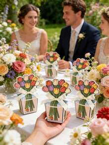 10pcs Floral Party Gift Boxes, Hand-Painted Transparent Small Fish Vase Decor, 3D Flower Small Gift Boxes With Ribbons, Creative Romantic Tulip Flower Gift Boxes, Colorful Tulip Pattern Suitable For Birthday, Wedding, Anniversary, Party, Confession, Housewarming - Surprise Small Gifts For Family And Friends - Multicolor - View 4