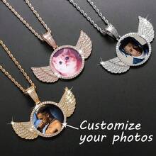1 Custom Photo Round Necklace With Chain - Retro Boho Feng Shui Diamond Wing Pendant, Personalized Women's Jewelry Gift, Valentine's Day Gift, Casual Wear, Gold Metal Craft, Nostalgic Keepsake, Boho Style, Exquisite Handmade, Fashion Accessories - Nhiều màu - Xem 2