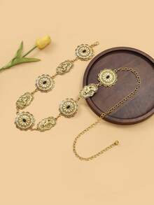 High Quality Bohemian Style Animal & Floral Decor Belt/Chain, Premium Apparel Waist Accessory, Suitable For Dates, Weddings, Parties, Music Festivals, Casual Everyday Wear - Gold - View 3