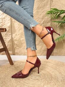 Fashion One-Strap Buckle Women's High Heel Sandals, Pointed Toe Stilettos High Heels For Summer - Red - View 6