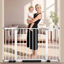 CYBeaoWink Puerta de  para Bebés 49 in Puerta para Perro y Mascotas con Cierre Automático y Fijación a Presión Kit de Extensión de 2.7"/5.5"/8.2" Incluido para Escaleras Puertas - Blanco - Ver 1