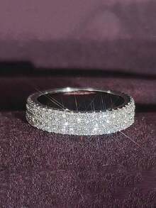 1 Stück Luxus Kubikzirkonia Dekorationsring, Geschenk für Frauen am Valentinstag und Hochzeitsfeier Schmuck - Silber - Übersicht 4