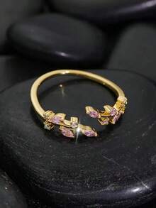1pc Adjustable Open Ring Pink Heart Embellished Mother's Day Wedding Gift Women Girls Jewelry Accessories IWBJ - Xanh đậm - Xem 3