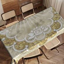 Luxury White Pearlescent Pearl Border Tablecloth With Elegant White Flower & Golden Pattern - Machine-Made Rectangular Table Cover Suitable, Dining Table, Party Decor - Easy-Clean Durable Table, Housewarming Gift, 2D Flat - Nhiều màu - Xem 7