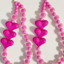 Ins-Style Dusty Pink Heart Textured Bead Phone Lanyard Chain, Sweet Niche Short Wrist Strap, Anti-Lost Beaded Chain, Suitable For Girl, Phone Case, Key Chain, Camera, Popular With Influencers - Multicolor - View 7