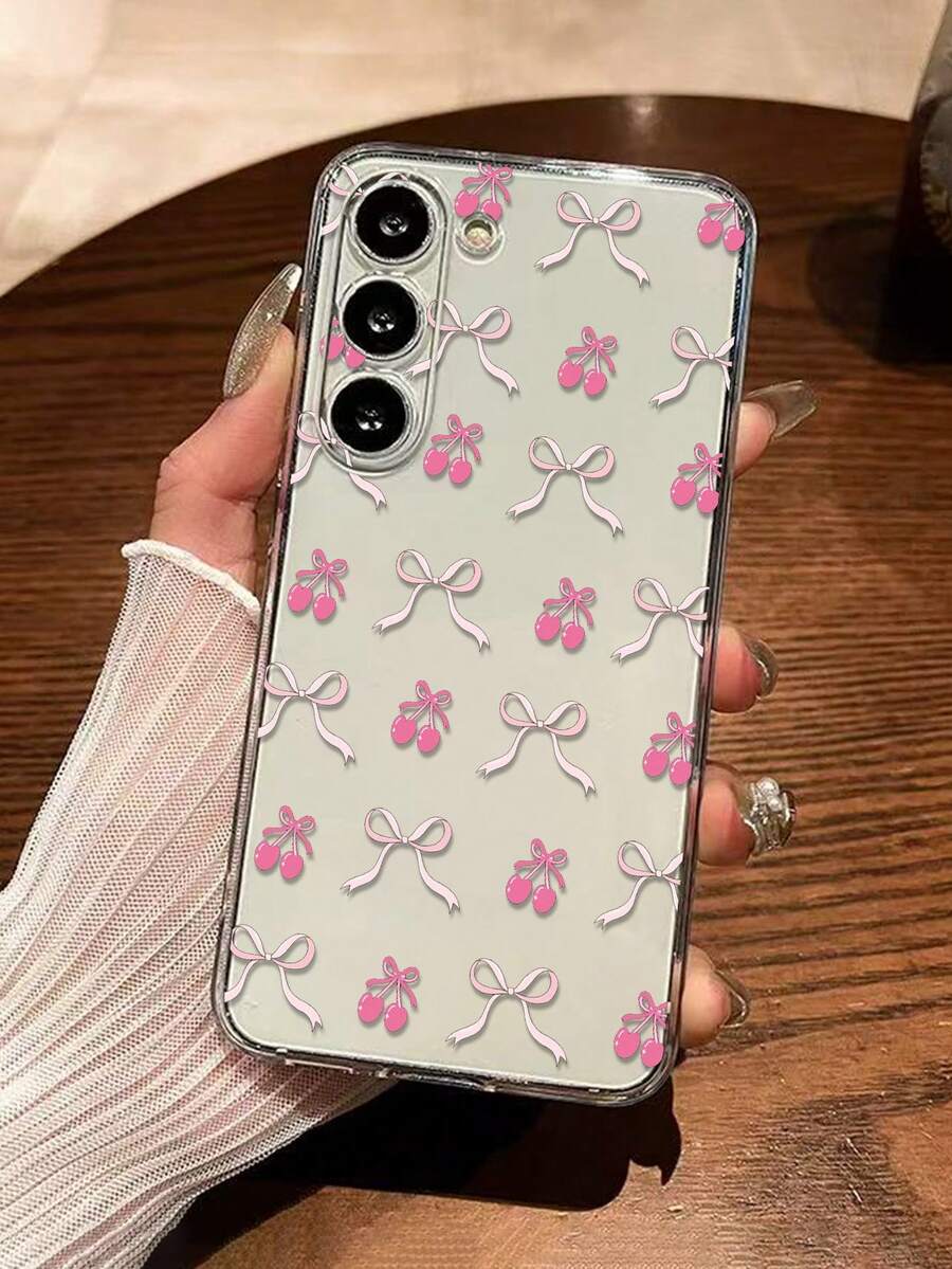 1个加厚樱桃蝴蝶结彩绘透明手机壳，兼容三星Galaxy S26/S26 Plus/S26 Ultra、S25/S25 Plus/S25 Ultra、A17、A07、A16、A36、A26、A56、A50、A12、A32、A52、A72、A51、A21S、A13、A14、S24/S24 Plus/S24 Ultra、S22、A52、A53、A54、A55、S23、11/12 Pro/12/12X/13 Pro/14 Pro/15 Pro、Redmi 10/9/Note 9/12C/Note 11 Pro/Note 8 Pro - 彩色 - 查看 1