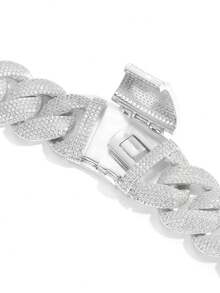 VJS 1条22毫米宽嘻哈街头风个性化全锆石迈阿密链，黄铜材质男士项链，休闲个性化配饰 - 銀色 - 查看 7