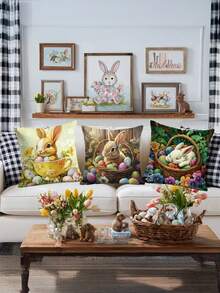 1/4 st örngott med blommönster påskhare och ägg | Festliga dekorativa kuddfodral, polyester, lämpliga för vardagsrum, soffa, veranda, utomhus - maskintvättbara - Multifärgad - Visa 5