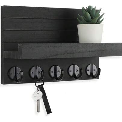 Key Holder For Wall With Shelf And Large Hooks Decorative Key And Mail Holder Paulownia Wood Wall Mounted Key Rack For Bags Coats Umbrella Entryway Organizer Home