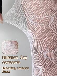 1双白色心形图案性感渔网袜，适合日常穿着，春秋季皆宜。 - 白色 - 查看 5