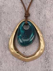 1pc Bohemian Gold & Silver Teardrop Alloy Necklace, Fashion Brown Wax Rope Long Chain, Elegant Resin Choker Necklace, Party Gift, Gift For Girlfriend/Mother - Resin - View 15