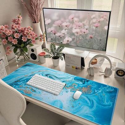 1PC Blue Gold Quicksand Professional Gaming Mouse Pad, Laptop Blotter Desk Mat Pad, Computer Game Mouse Mat, Anti-Fray Stitched Edges, Textured Micro Weave Surface Non-Slip Base, Office Desk Mat For Game Office Home Esports Pros Gamer Perfect Valentine's Day Gift