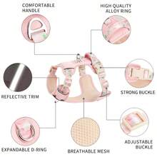 1 bộ đai đeo phản quang cho thú cưng, dây đai điều chỉnh giúp ôm sát chó, lớp lưới mềm mại và thoáng khí bên dưới lớp vải, tay cầm thoải mái giúp dễ dàng bế chó bất cứ lúc nào. - Hồng - Xem 7