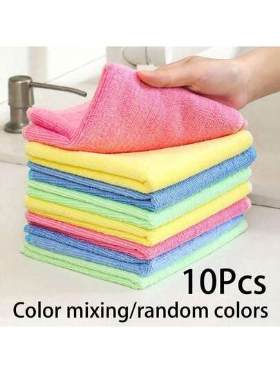 20pcs Thick Kitchen Cleaning Towels/Dishcloths, Multi-Color Options, Bamboo Fiber Material, Highly Absorbent, Non-Shedding, Non-Stick Oil, Size 9.8"X9.8", Hand Wash Only, Suitable For Kitchen, Bathroom, Home