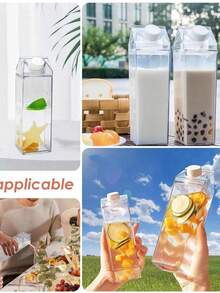1 pieza Botella de agua cuadrada transparente | Recipiente reutilizable y portátil para leche y bebidas | Apto para leche, café, jugo y bebidas | Adecuado para actividades al aire libre, senderismo y salidas - Multicolor - Ver 6