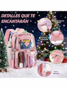Mochila Transparente de PVC, Mochilas Escolares Juveniles Impermeable para Niñas y Niños, Mochila Grande Múltiples Compartimentos para Escuela, Estadio, Viajes y Actividades al Aire Libre, Rosa,40858494 - Multicolor - Ver 6
