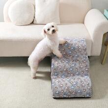 1pc Printed Flannel Pet Stair/Ramp, Non-Slip Foam Steps For Small Dogs, Removable & Washable - Grey - View 5