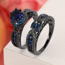 2 Pieces Copper Ring Set For Women, Elegant Retro Bridal Layering Ring With Sparkling Zirconia, Daily/Wedding Jewelry, Valentine's Day Gift - Wedding Rings 2 - View 2