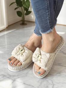 Women's Summer Vacation Bohemian Style Platform Slippers - Beige - View 1