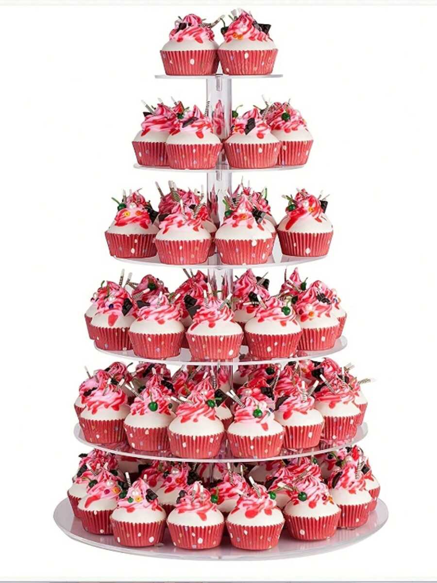 1pc 6-Tier Acrylic Round Cupcake Stand, Clear Dessert Display Rack, Cake Or Cupcake Tower Stand, Suitable For Wedding Birthday Bar Party Celebration Baby Shower Cupcake Tray, Dessert Tray, Party Supplies