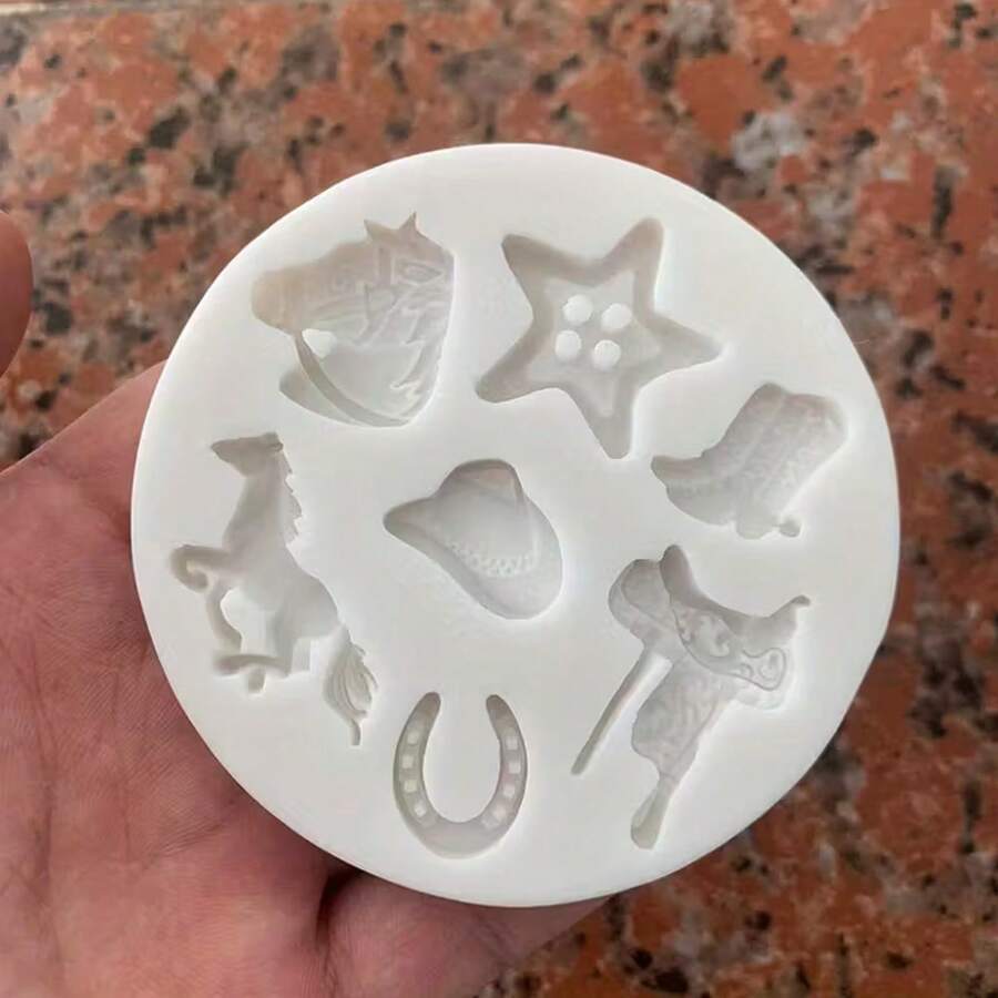 1/3pcs,Western Cowboy Apparel Mustang Silicone Mold - Light Grey - View 1