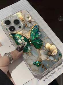 蝴蝶纹理彩色彩绘高端雪纺银色简约时尚手机壳，兼容 17/17 Pro/17 Pro Max/16 Pro Max/16 Pro、15/15 Pro Max、Galaxy A14/A15、S23 Ultra/A50、A12、A32、A52、A72、A51、A21S、A13、A14、S22 Ultra、S23、A33、A53、S20 FE - 彩色 - 查看 5