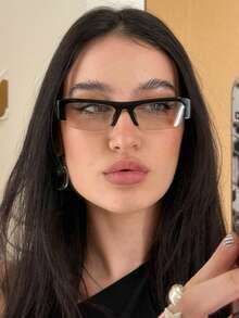 1pc Rectangular Half-Frame Fashion Eyeglasses, Transparent Eyeglass Frame, Thick Frame Glasses, Retro Versatile Casual Women Glasses, Transparent Eyewear, Suitable For Daily Wear, Street Style, Vacation, Autumn/Winter Matching. - Multicolor - View 15