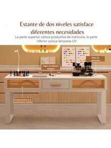 Multifunctional Manicure Table, 120*40*77cm Nail Desk with Drawer & Double-Layer Storage, Available in Cloud Creek White/Cloud River Oak - Blanco - Ver 5