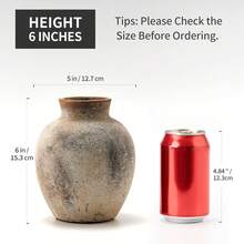 1个复古花瓶，乡村复古圆形手工陶瓷装饰花瓶，适合情人节、感恩节、家庭聚会、客厅、办公室、玄关装饰。 - 棕色 - 查看 6