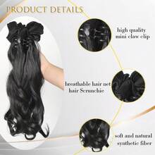 16 Inch Women's Wavy Synthetic Ponytail Clip-On Hair Extension With Headband Design - Multicolor - View 6