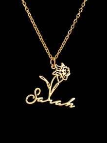 12 Birthday Flowers, Birthday Necklace, Personalized Customized Flowers+Name, 18k Gold Stainless Steel Customized Jewelry Necklace, Comes With Exquisite Gift Box, Used As Birthday Gift Box, Valentine's Day Gift, Commemorative Item. - Gold - View 9