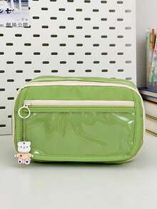 2026 Large Capacity Multi-Pocket Washable Pencil Case, High-Quality Stationery Set With Cute Toy Pendant, Ideal For Students And Campus Use - Green - View 5