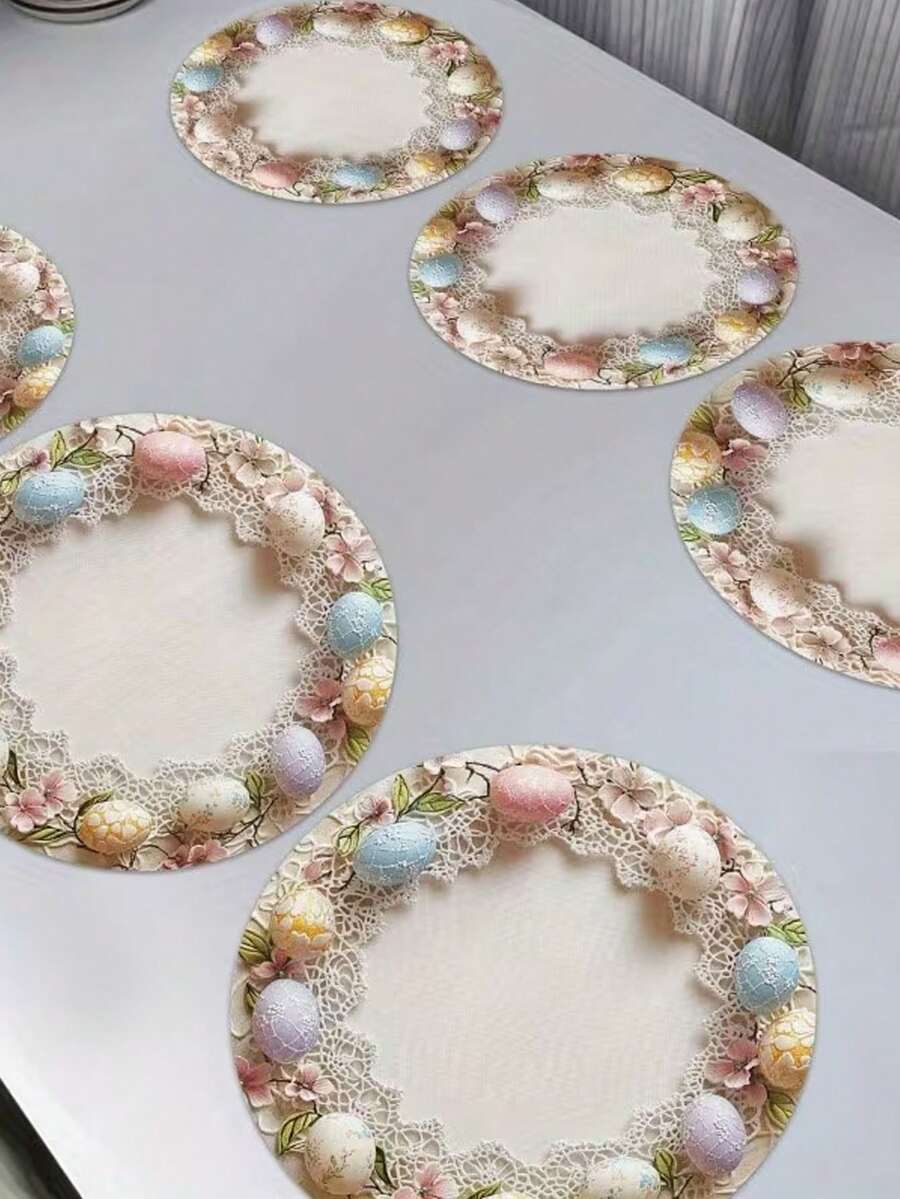Bộ 2 tấm lót bàn tròn chủ đề Lễ Phục Sinh, với họa tiết trứng Phục Sinh và hoa. Những tấm lót bàn phẳng 2D này có thể giặt được, chống trơn trượt, chịu nhiệt, phù hợp cho Lễ Phục Sinh, sinh nhật, các bữa tiệc mùa xuân và trang trí nhà cửa hàng ngày. - Nhiều màu - Xem 1
