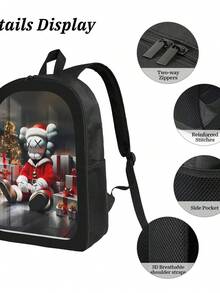 Kawss Kawaii Kaw  Anime Cartoon Men&AposLarge Capacity Backpack With Adjustable Shoulder Straps For Convenient Design, Waterproof And Scratch Resistant, Travel, And Commuting Backpacks - 黑色 - 查看 4