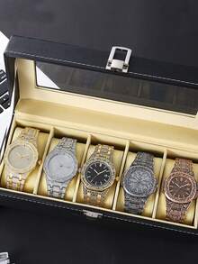 5-Piece Men's Quartz Watch Set, Minimalist Style, Round Alloy Case, Business Alloy Strap, Elegant Gift Set - Multicolor - View 7