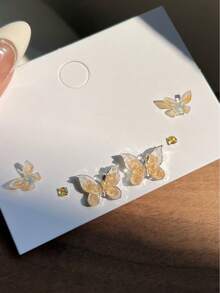 Women's Fashion Rhinestone Bow Stud Earrings Set, Suitable For Daily Wear - Yellow - View 7