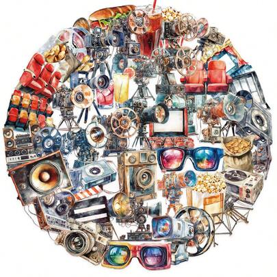 50pcs Movie Projector Stickers, Creative Graffiti Stickers, Office Supplies, Mobile Phone And Computer Stickers, Waterproof, Durable, Cool Stickers, Fun, Classic Gift Decorations, Value Pack, Cute Cartoon Stickers, Cool Anime Stickers