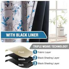 100% Blackout Curtains 96 Inch Length 2 Panels Set Cattleya Floral Printed Drapes Leah Floral Thermal Curtains For Bedroom With Black Liner Sound Proof Curtains Grey And Yellow - 52W X 96L Inch (2 Panels)+Bird - Blue/Black - View 5