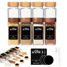 Glass Spice Jars With Rosewood/Bamboo Lids & Labels, 8/12/24-Piece Sets Empty Clear Glass Spice Bottles With Swing-Top Lids Airtight Kitchen Seasoning Storage Containers Herbal Spice Containers With Labels - Multicolor - View 10