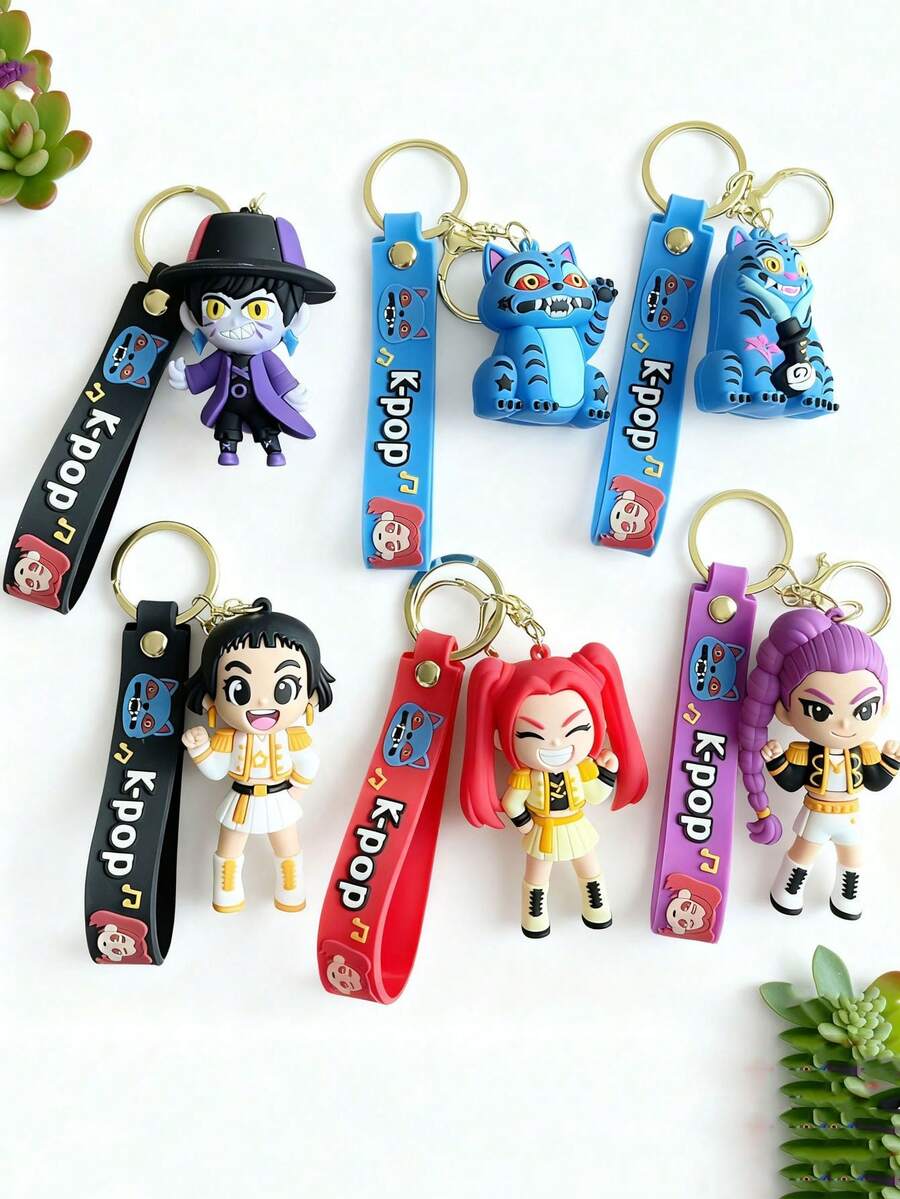 1pc New Electroplated Keychain, KPOP Girl Group Witch Girl Keychain, Cartoon Doll Bag Charm Cartoon Keychain Small Gift - Multicolor - View 1