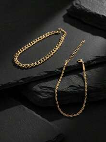 2pcs/Set Stainless Steel Gold Plated Chain Style Bracelets, Minimalist Design For Men, Suitable For Daily, Commute, Festivals, Boyfriend Gift - Vàng - Xem 2