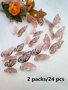 12片/套 3D镂空蝴蝶墙贴，蛋糕装饰贴纸，礼品装饰贴纸，家居客厅装饰，节日，生日，派对装饰，贴纸，墙贴，乙烯基贴纸，家居装饰，春季装饰，家居焕新，Rama装饰贴纸礼品，毕业学校装饰，学校惊喜，宿舍装饰，返校用品 - 彩色 - 查看 44