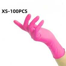 粉色一次性丁腈手套，10只/20只/50只/100只装，适用于家务、洗碗、洗车、浴室清洁、家居清洁、厨房清洁、家用物品清洁、清洁工具、美甲美发、纹身染发等（XS/S/M/L码可选） - 粉色 - 查看 18