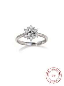 1pc S925 Sterling Silver Snowflake Cubic Zirconia Engagement Ring, Delicate European & American Style, Suitable For Women, Best Gift For Lover, Friend, Family, Christmas Gift, High-End Jewelry For Ladies - Silver - View 3