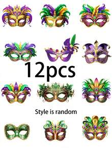 Bộ 12/24 mặt nạ hóa trang lễ hội, mặt nạ lấp lánh cho lễ hội, phụ kiện trang trí lễ hội, đạo cụ chụp ảnh lễ hội, phụ kiện trang phục chụp ảnh, đồ trang trí tiệc, quà tặng lễ hội (Một kích cỡ, chất liệu giấy) - Nhiều màu - Xem 10