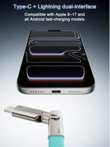 4合1 USB充電線，240W最大輸出多功能USB-C快充線。配備Type-C/USB-A/Lightning接頭，相容 16/15/14/13、Galaxy及其他設備。240W最大4合1快充線，雙介面設計，支援三種充電模式：USB-A/Type-C/Lightning。適用於 16/15/14/13/12/11 Pro Max - 多色4 - 查看 6