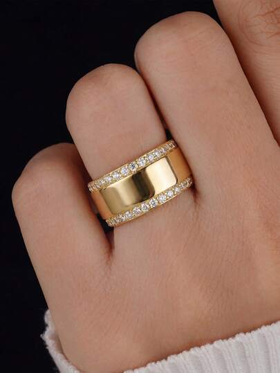 1pc S925 Sterling Silver Smooth Rhinestone Inlaid Ring For Women, Exquisite & Unique, Suitable For Attending Balls, Gatherings And Parties, High-Quality Jewelry Gift For Ladies