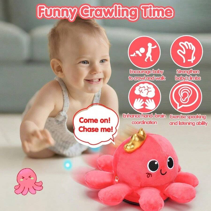 Pulpo Musical de Peluche con Luz Juguete para Gatear y Caminar para Bebés de 6 a 12 Meses Regalo para Niñas de 1 Año - como en la foto - Ver 1